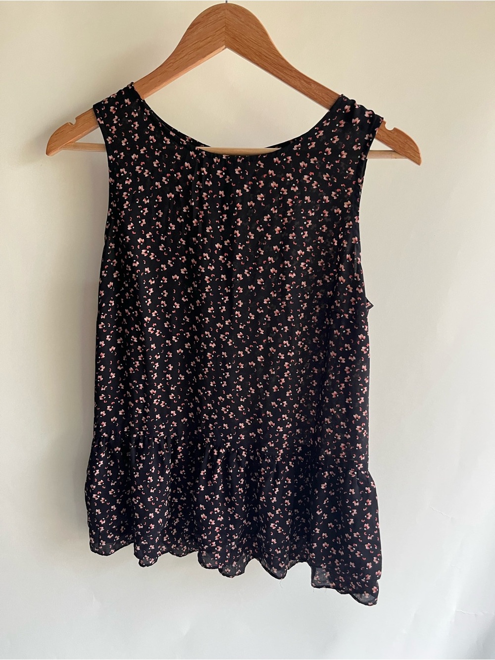Ann Taylor Loft Blouse Sz Sm Floral Sleeveless Peplum Black Pink Euc